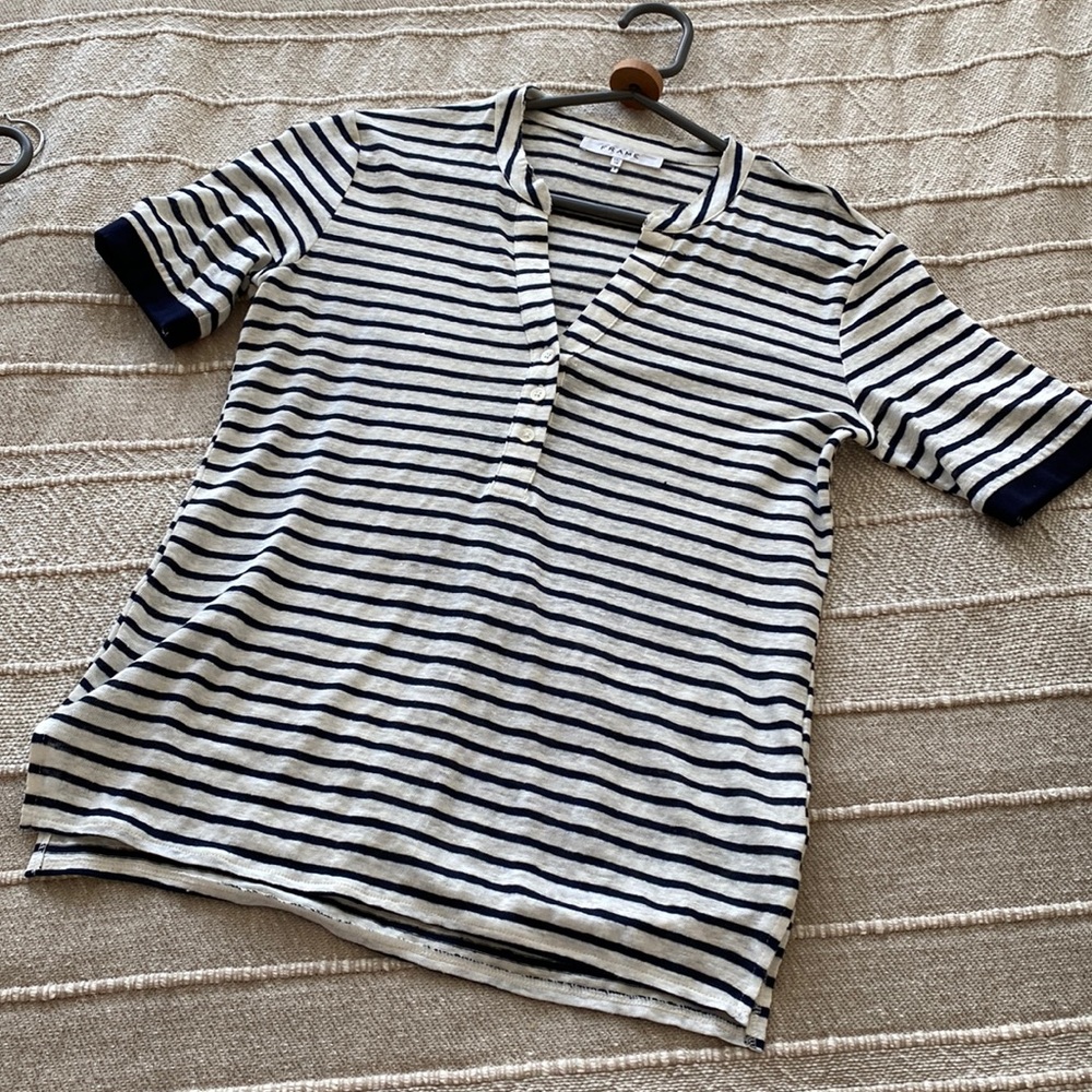 COPY - Frame Striped Linen Henley Tee